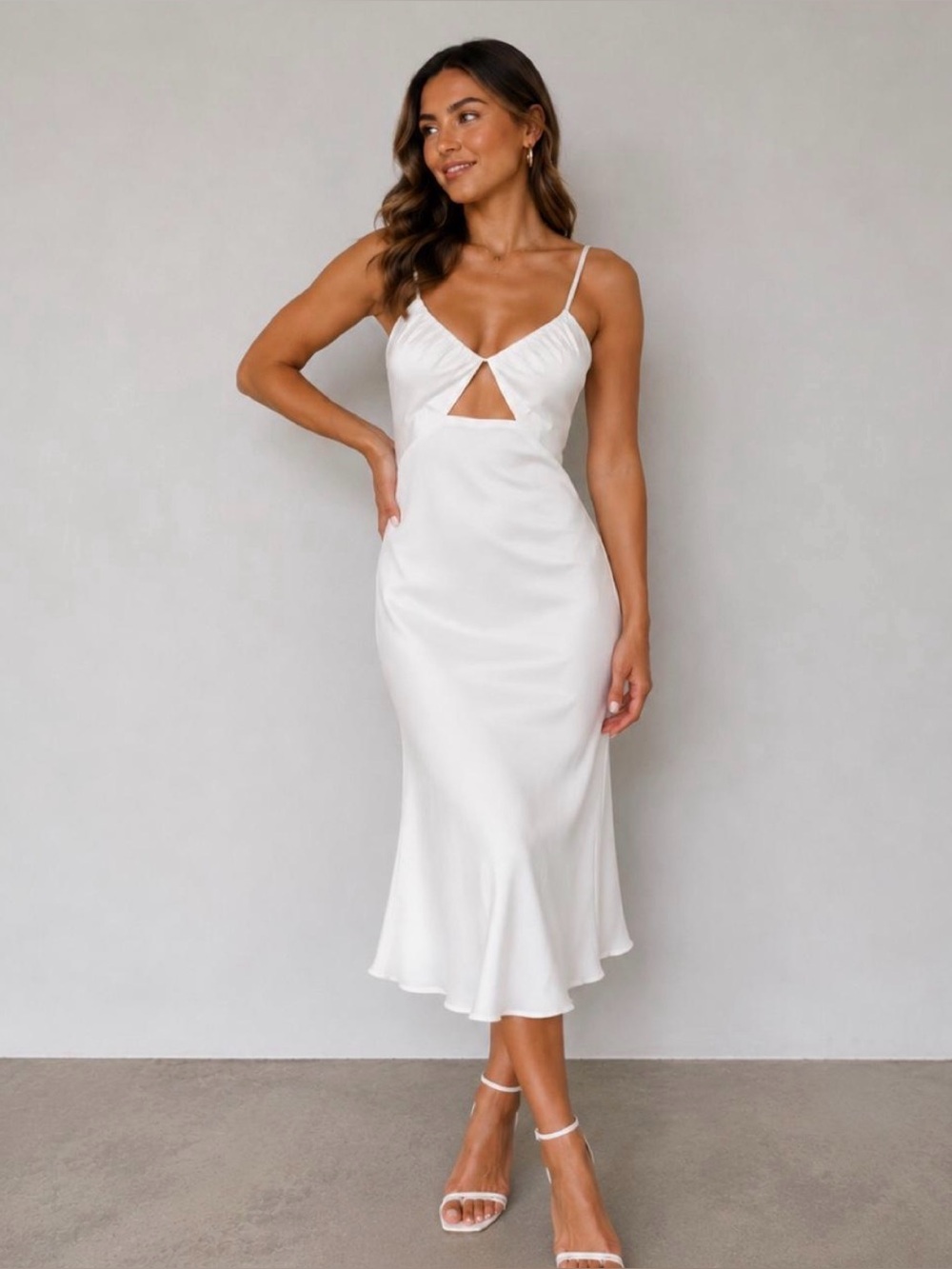 NWT Petal & Pup White Slip Dress with Front Cutout and Adjustable Straps